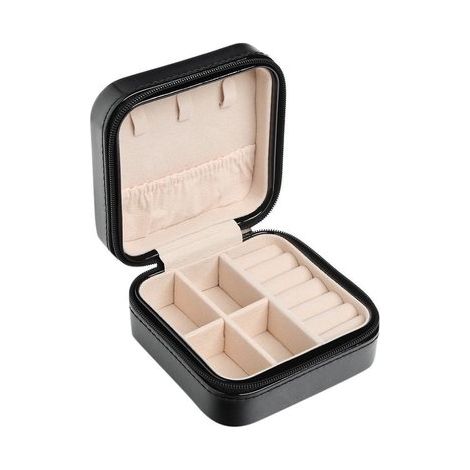 Petite boîte à bijoux - Boîte de rangement compacte - Étui de voyage pour bijoux, accessoires et crayons - Organisateur portable - Noir (1/5)