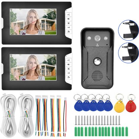 7-Zoll-Video-Türklingelkamera mit Nachtsicht, Gegensprechanlage, 2 Stück, 100–240 V, UK-Stecker (1/5)
