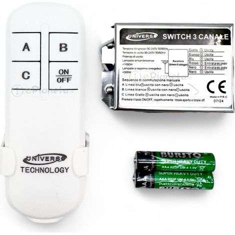 Telecomando per accendere luci led 3 canali controllo accensione a distanza a batteria