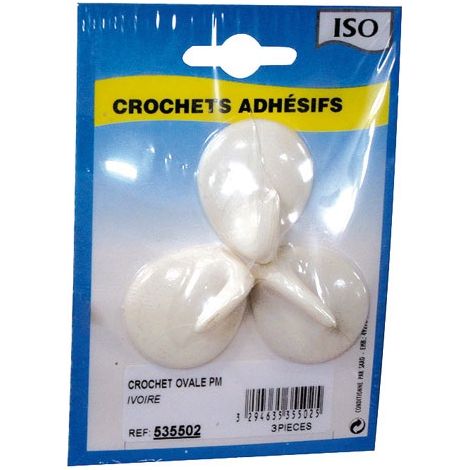 ISO - Crochet adhésif ovale céramique ivoire pm bl3