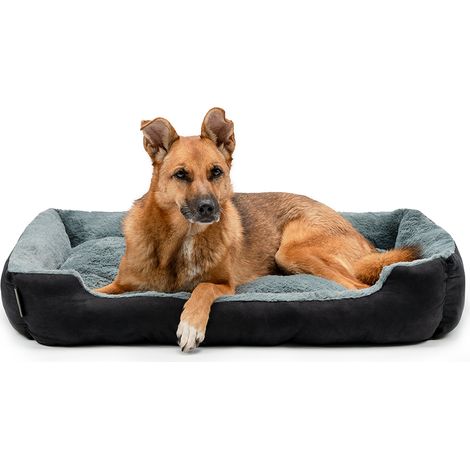 lionto Hundebett, weiches Kuschelbett mit herausnehmbarem Wendekissen & Anti-Rutsch-Boden, 90x70 cm, schwarz/grau