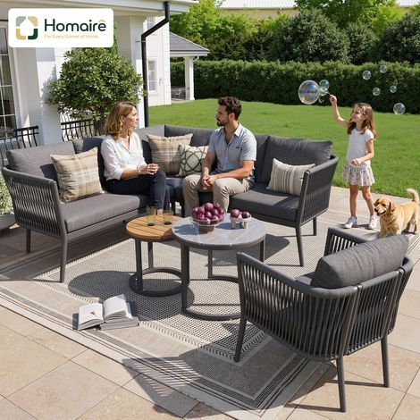 HOMAIRE Gartenlounge-Set 5-6 Personen Modulares Ecksofa Grau für Terrasse Balkon (1/5)