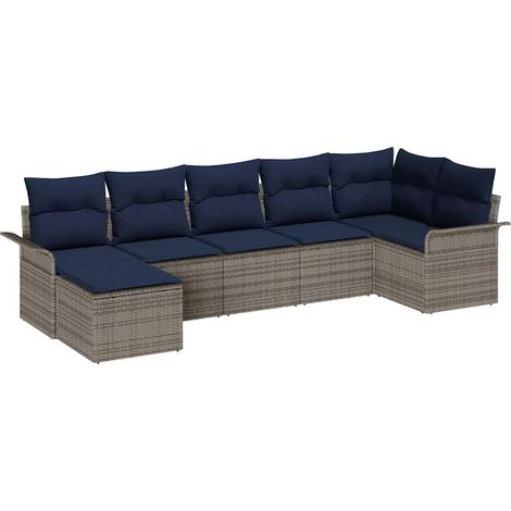 Garden Sofa Set with Storage 7 pcs Light Grey Poly Rattan vidaXL