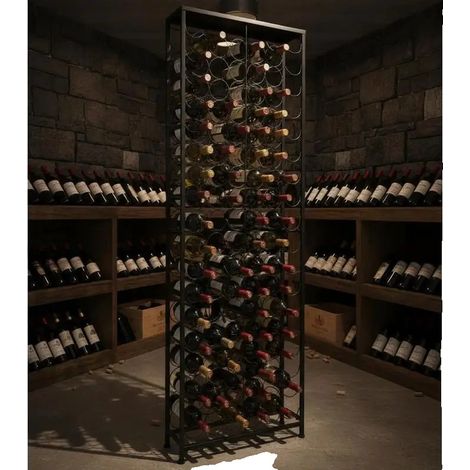 Bodega para vinos, capacidad para 108 botellas, construcción robusta de metal, color negro. (1/2)