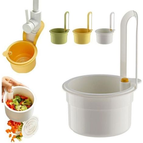 Panier De Crépine Suspendu - Maille Fine 1.2 Mm - Pour Évier Cuisine - Auto-Vidage Sans Contact - Blanc - 1 Pièce (1/5)