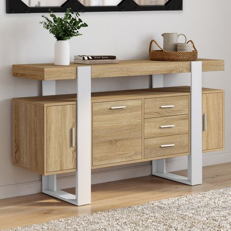 Aparador PHOENIX 140 cm con 3 puertas y 3 cajones en madera y blanco