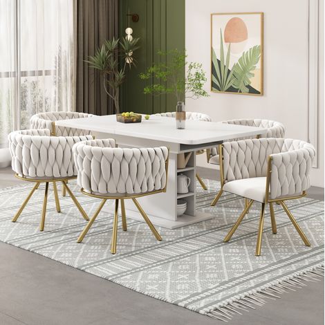 Chaise de salle à manger pivotante, lot de 6, velours beige et doré, 54 x 59 x 72 cm DESVIAE (1/5)