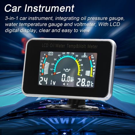 3-in-1 LCD-Digitalinstrument für Autos, Öldruck- und Spannungsanzeige, Wassertemperaturanzeige, universelles 9-36V-Instrument für LKW, SUV und Wohnmobil. (1/5)