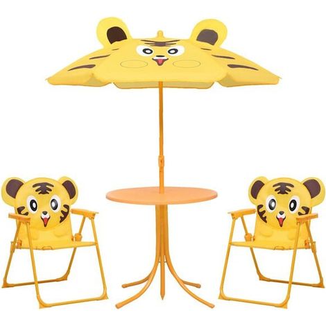 Ensemble de chaise haute enfant trois pièces, avec parasol, jaune (1/5)