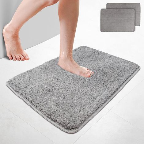 VOUNOT® 2er-Set Badematte Rutschfeste Mikrofaser Badezimmerteppich 50x80cm Grau