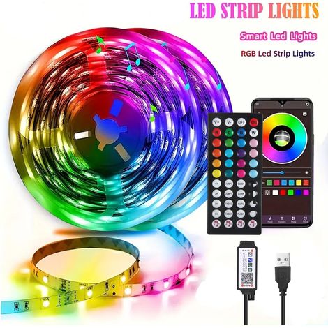 Éclairage d'ambiance, rubans lumineux Bande LED 5V avec télécommande Bluetooth 44 boutons, 16 LED, bande LED USB, rétroéclair(Y143) (1/5)