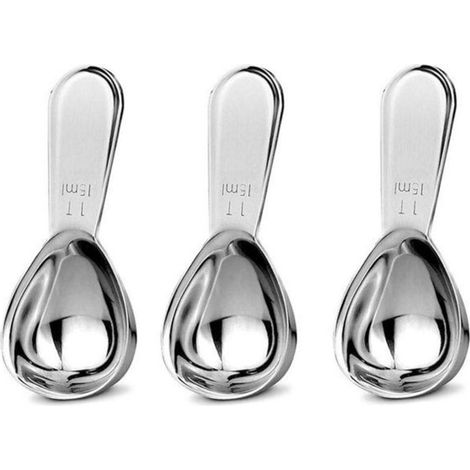 3-piece short-handled stainless steel teaspoon, measuring spoon for coffee, loose leaf tea, sugar or flour (15 ml) (1/5)