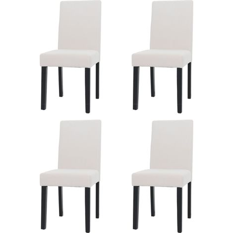 Lot de 4 chaises de salle à manger Littau, chaise de cuisine à dossier haut, tissu/textile Velours bois, crème, pieds foncés (1/5)