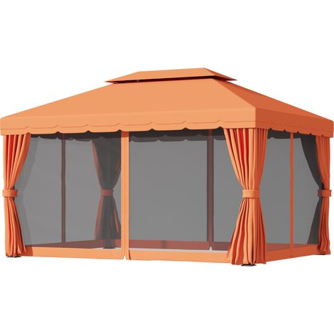 Gazebo Gardenino 4x3m double toit tende laterali arancione