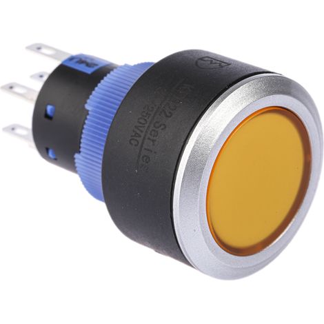 Bouton-poussoir, Momentané lumineux, LED Jaune, 3 A, 5 A, Orange, Montage panneau ( Prix pour Paquet de 1 )