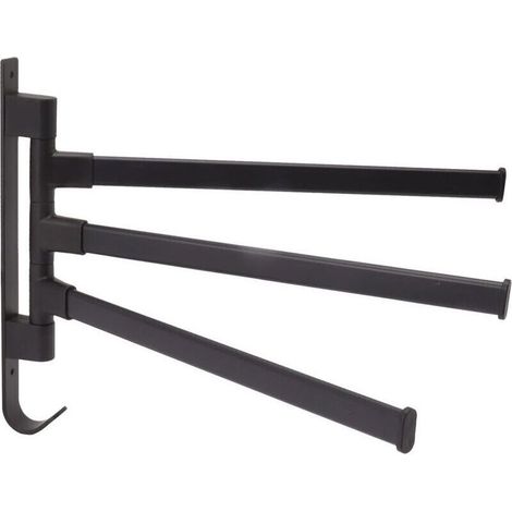 Porte-serviettes pivotant noir sans poinçon, porte-serviettes de salle de bains mural, tige de suspension d'angle de salle de bains à 3 bras (1/4)