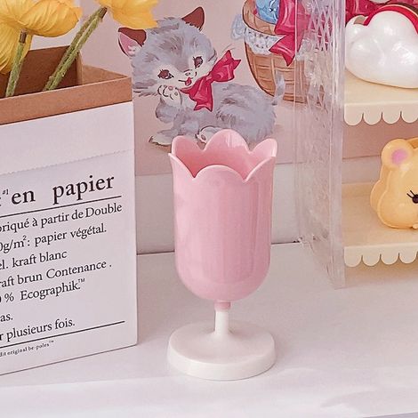 Porte-stylo en forme de tulipe vintage, grande capacité pour bureau, étude ou maison, rose - accessoire photo créatif (1/5)