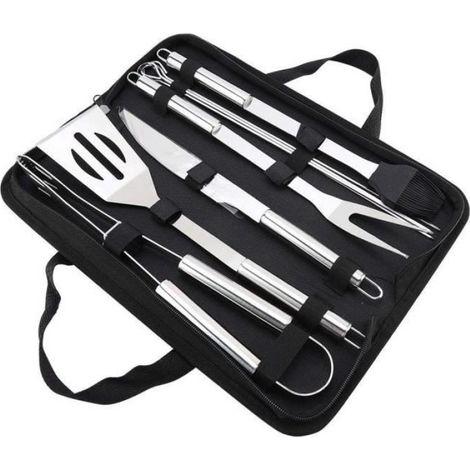 Outils de barbecue - Inox - 10pcs - Sac Oxford - Accessoires complets - Idéal camping et jardinage (1/5)