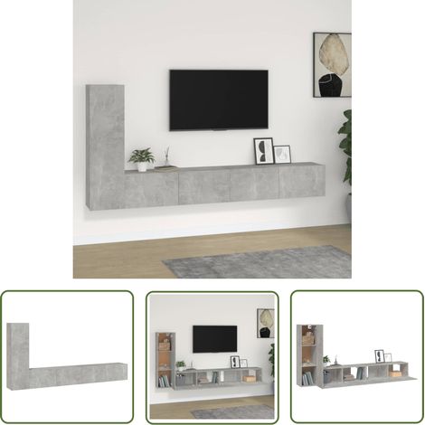 The Living Store Ensemble de meubles TV 3 pcs Gris béton Bois d'ingénierie - Meuble Tv - Meuble Media - Armoire Multimedia - Rangement Mural - Design Moderne (1/5)