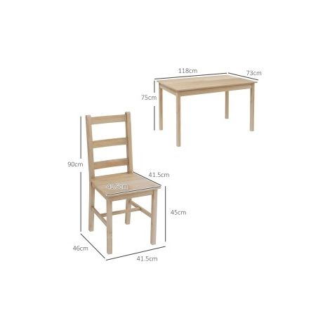 Set da pranzo 5 pezzi con tavolo rettangolare in legno massello di pino naturale e 4 sedie (1/5)