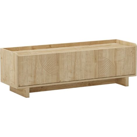 Meuble TV 3 portes 140cm en mélaminé imitation bois décor relief fraisé - RIAD