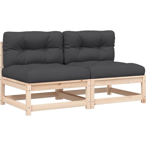 Vidaxl – Canapé de jardin sans accoudoirs 2pcs en bois massif pin – Conception à lattes pour évacuation eau – Confort optimal avec coussins rembourrés