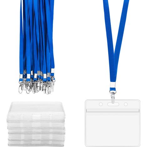 Lanières porte-badge avec porte-carte d'identité, lot de 50, lanières horizontales, protections de badge en plastique transparent imperméable, lanières pour étudiants, colliers porte-cartes de visite (1/5)