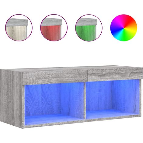 Meuble TV Banc TV Armoire TV avec lumières LED sonoma gris 80x30x30 cm (1/5)
