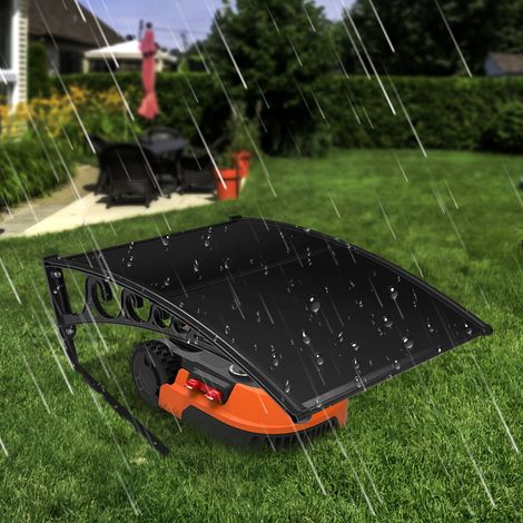 Jiubiaz Schwarze Mähroboter Garage aus robuster PC-Platte – Dach Carport und Überdachung für Rasenroboter mit UV-Schutz