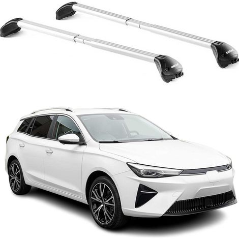 OMAC Barres de toit transversales certifiées TÜV pour MG5 II 2020-2026 – Verrouillables (4 antivols) – Charge max 100 kg – Sangle inox + protection caoutchouc Argent (1/4)