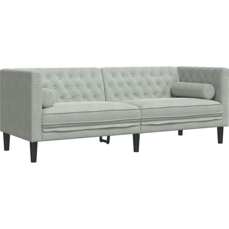 Chesterfield-Sofa mit Nackenrollen 3-Sitzer Hellgrau Samt vidaXL