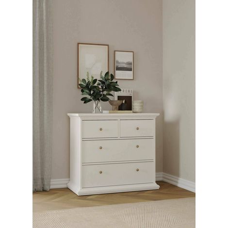 Cómoda Dmora de cuatro cajones, color blanco, 96,2 x 86,9 x 48,5 cm, con embalaje reforzado (1/5)