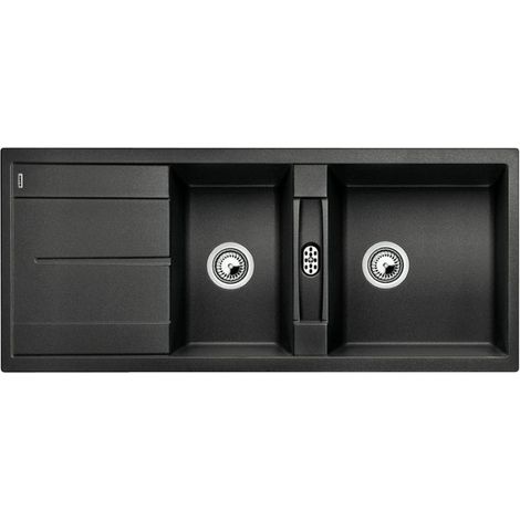 Blanco – Évier 1,5 bac Silgranit® anthracite 116x50cm – 2 cuves profondes + égouttoir cannelé – Pour sous-meuble 80cm – 513267