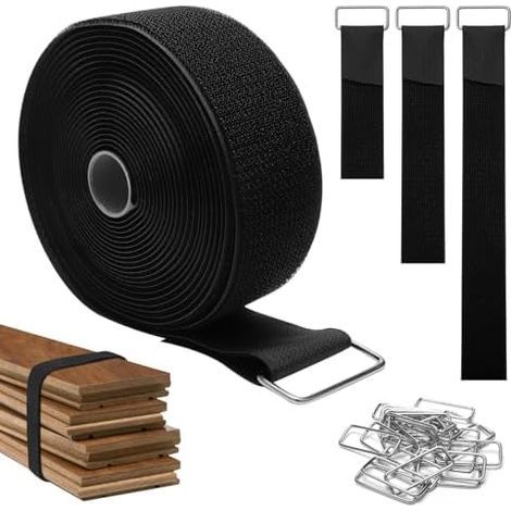 5 M × CM Sangle Scratch avec 25 Boucles en Métal, Bande Rouleau Cable Management - Découpable Réglables Réutilisable, Bandes Attache pour Organiser Câbles Cordons Tuyaux (Noir) (1/5)