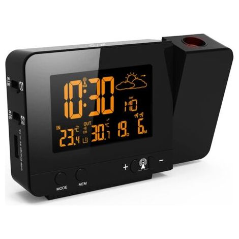 Réveil à Projection et Station météo sans Fil 2 en 1 - Réveil à Projection Plafond Heure,Horloge Projection Plafond Enfant et Murale,LCD Reveil Projecteur 180° (1/5)