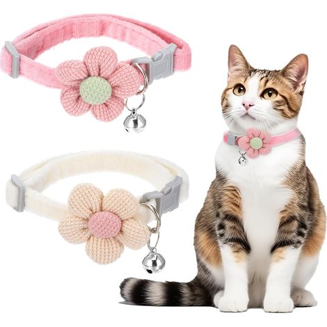 Collier pour chat avec clochette, motif floral pour petits animaux de compagnie, collier pour chat, chien et lapin (rose, beige) (1/5)