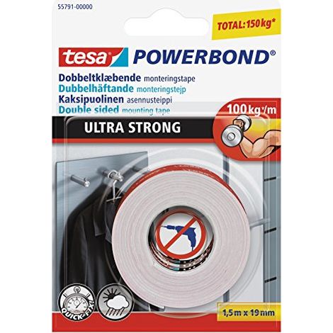 Tesa, schiuma doppio nastro adesiva, aderenza forte, 1,5 m x 19 mm (1/4)