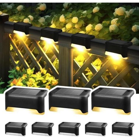 Set mit 8 wasserdichten Solarleuchten für Zaun, Treppe, Hof, Terrasse und Weg (schwarz, warmweiß) [Energieklasse A] (1/4)