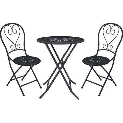 Sala da pranzo da giardino pieghevole in metallo effetto ferro battuto: un tavolo D.60 cm e 2 sedie - Antracite - GUERMANTES di MYLIA