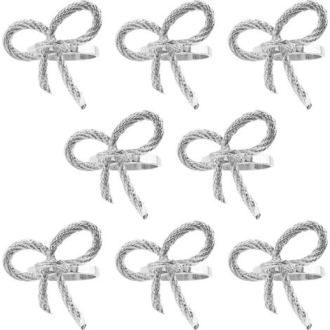 Lot de 8 ronds de serviette, alliage, forme fleur, nœud papillon, diamètre 4,8 cm, décoration table, mariage, banquet (1/5)