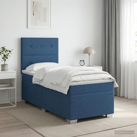 Lit boxspring avec matelas Bleu 90 x 200 cm Tissu (1/5)