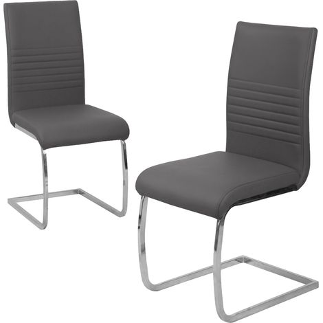 SVITA LUCY 2er Set Esszimmerstühle Polsterstuhl Schwingstuhl Stühle Kunstleder Grau (1/5)