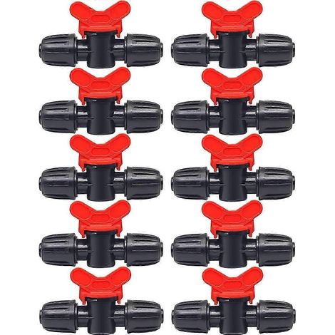 Lot de 10 vannes d'arrêt pour irrigation goutte à goutte, avec raccord à verrouillage à barbes pour goutteur de 16 mm. (1/5)