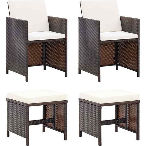 4 pcs Chaises et tabouret de jardin - Chaise d'extérieur pour terrasse/jardin Résine tressée Marron BV802334 - BonneVie (1/5)