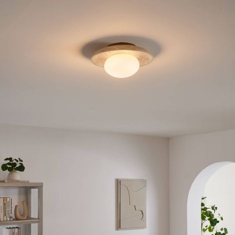 Runde Decken- oder Wandlampe aus Naturstein und Glasglobus - Jio