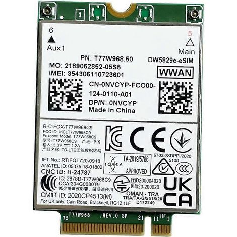 Module modem 4G M.2 Cat9 450 Mbps TDD-LTE T77W968.50 DW5829e-ESIM pour ordinateur portable 7320, 7330, 7520, 7530 et 7430 (1/5)