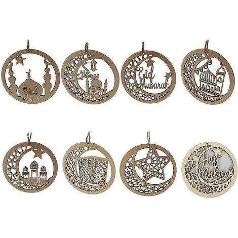 8-teiliges Eid Mubarak Holzanhänger-Kunstschmuck-Ramadan-Dekorationsornamente