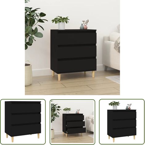 The Living Store Buffet Noir 60x35x70 cm Bois d'ingénierie - Buffet Noir - Armoire Rangement - Meuble Salon - Meuble Entrée - Commode Tiroir (1/5)