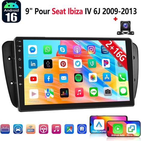 Autoradio Android 16 pour Seat Ibiza 6J (2009-2013) avec CarPlay, navigation GPS, Wi-Fi et RDS - 2+16G CAM (1/5)