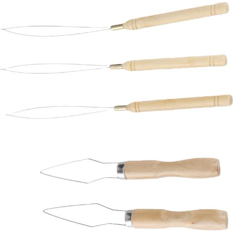 5-teiliges Set aus Holz, bestehend aus Schlaufennadel, Einfädler, Drahtziehhaken, Perlenwerkzeug zur Herstellung von Knöpfen, Gummibändern und Zugschnüren (1/5)